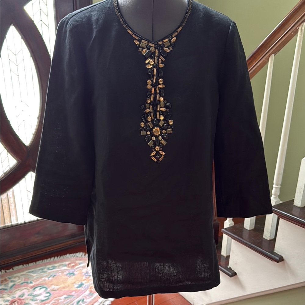 Embellished Black Tunic Top